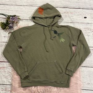 Freecity Olive Green Bird Graphic Slogan Logo Pullover Hoodie